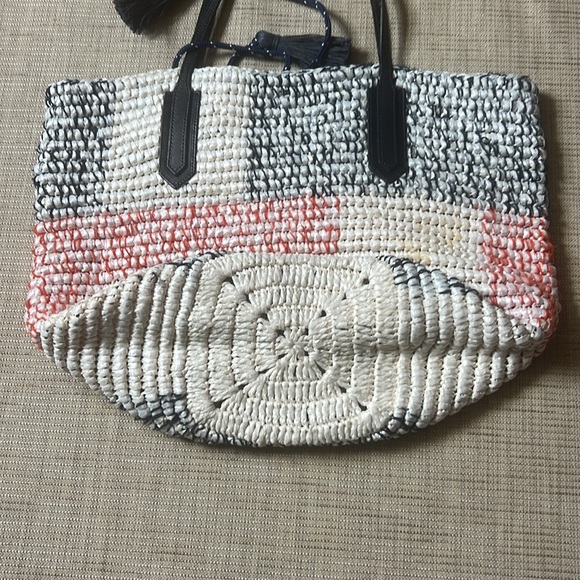 J. Crew Striped Straw Woven Market Bag Good Condition - Picture 11 of 12